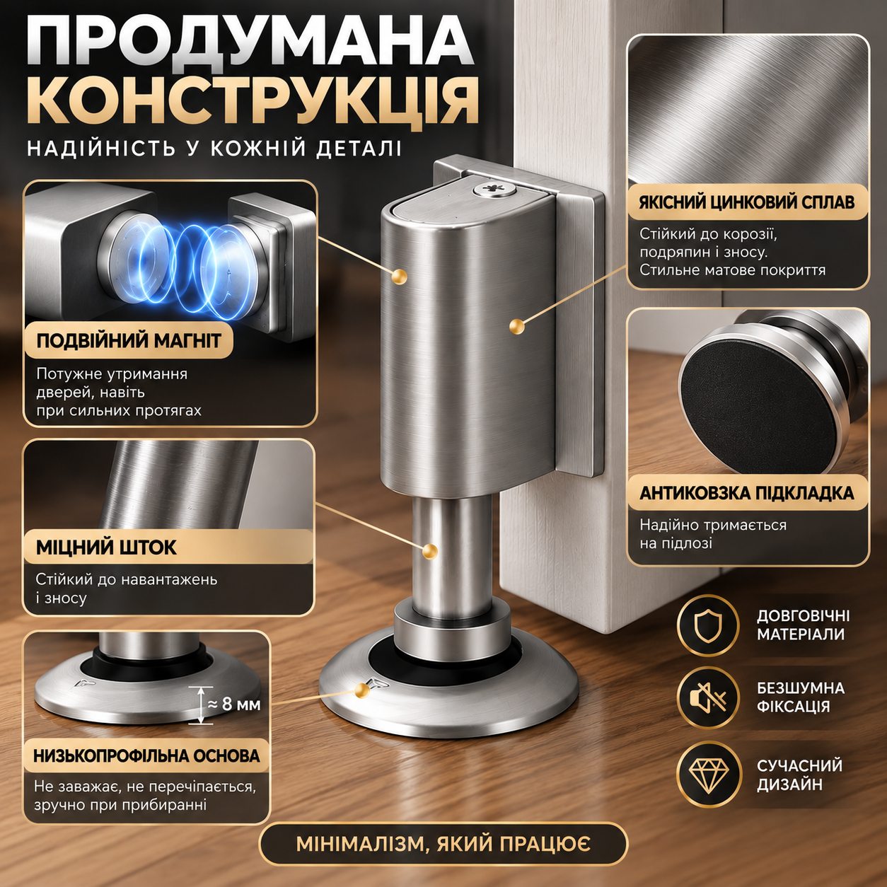Конструкція магнітного дверного фіксатора