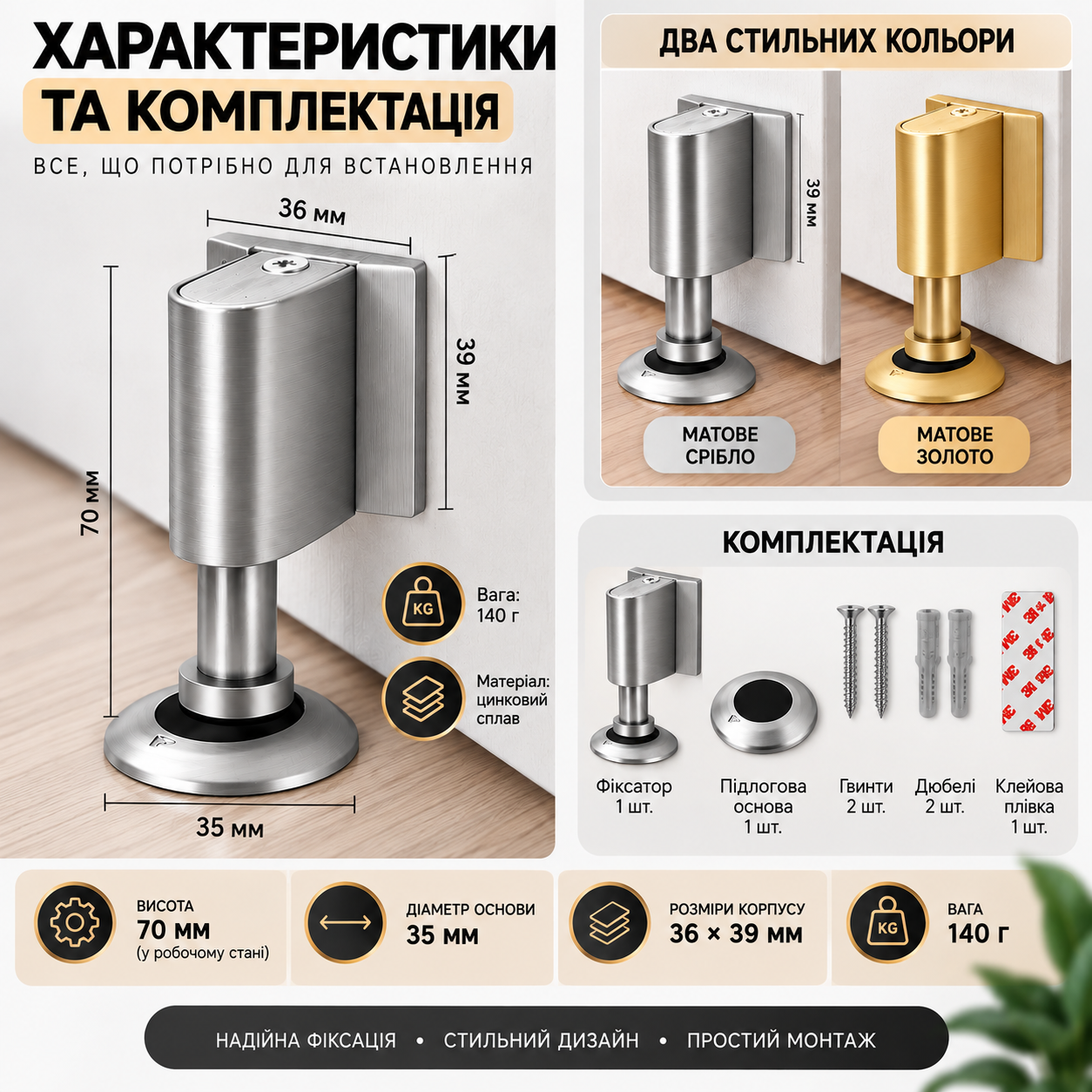 Характеристики та комплектація магнітного дверного фіксатора